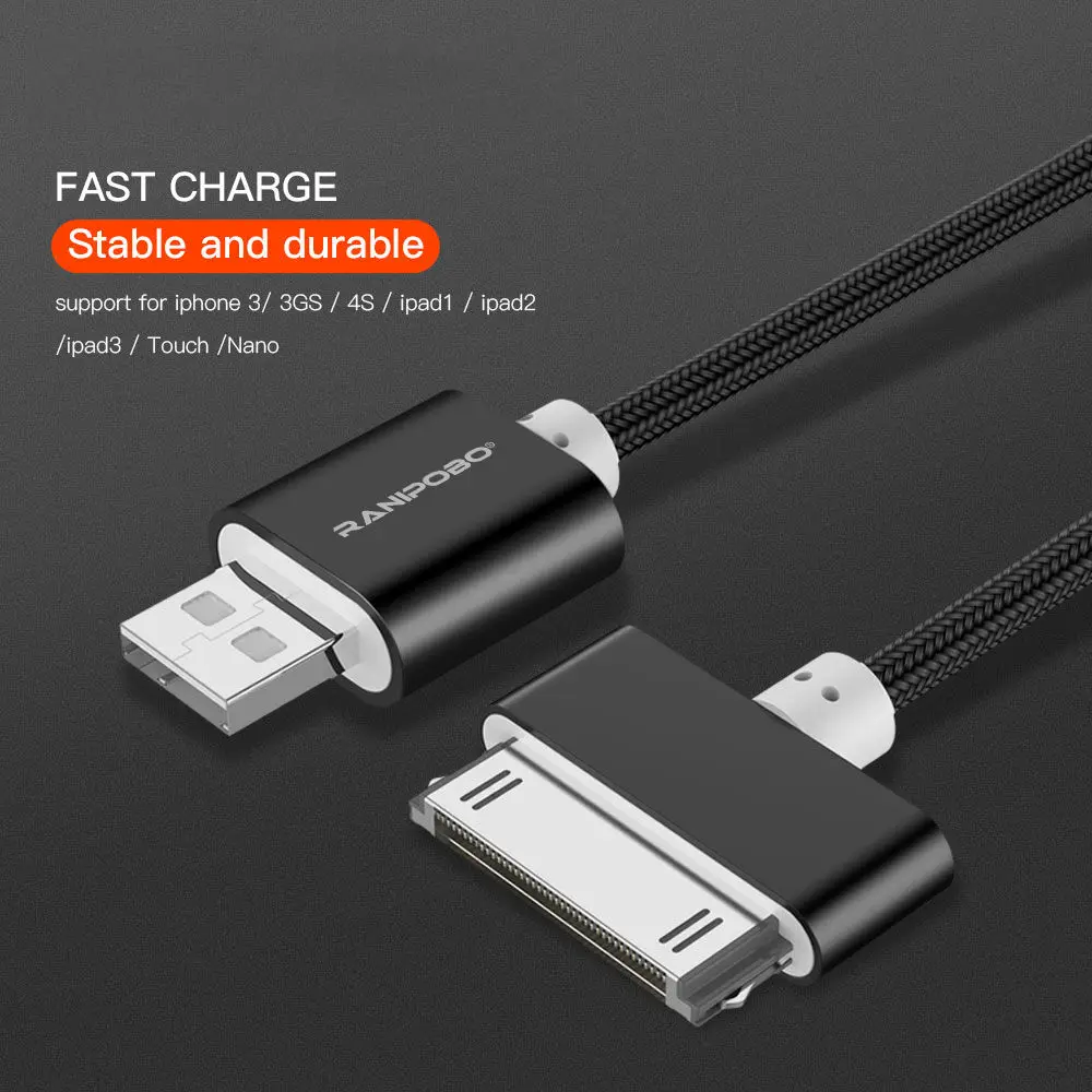 Usb-кабель нейлоновая оплетка 2A кабель для быстрой зарядки для iPhone 4 4S 3GS iPad 2 3 iPod Nano itouch 30 штыревой адаптер