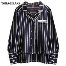Chic Double Breasted Striped Women Blouse Shirt Tops 2019 Spring Pocket Turn Down Collar Blusas Long Sleeve Chemisier Femme double striped blouse