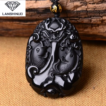 

pure natural Obsidian pendant Pendant Longmen Pisces male and female lucky evil May there be surpluses every year.Made in China