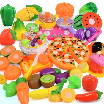 

60 pcs.Plastic fruit vegetables Cutting toys Early development and education toy for the baby pizza birthday cake Kitchen Toy