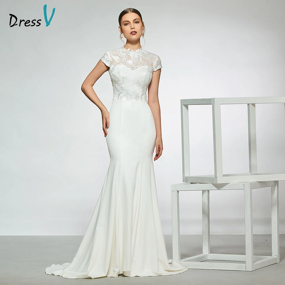 high neck simple wedding dress