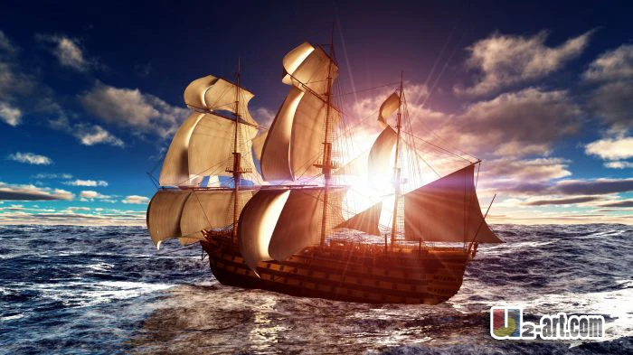 

Beautiful sun shine on the boat canvas print of beautiful seascape art for home decoration / 16''x28''