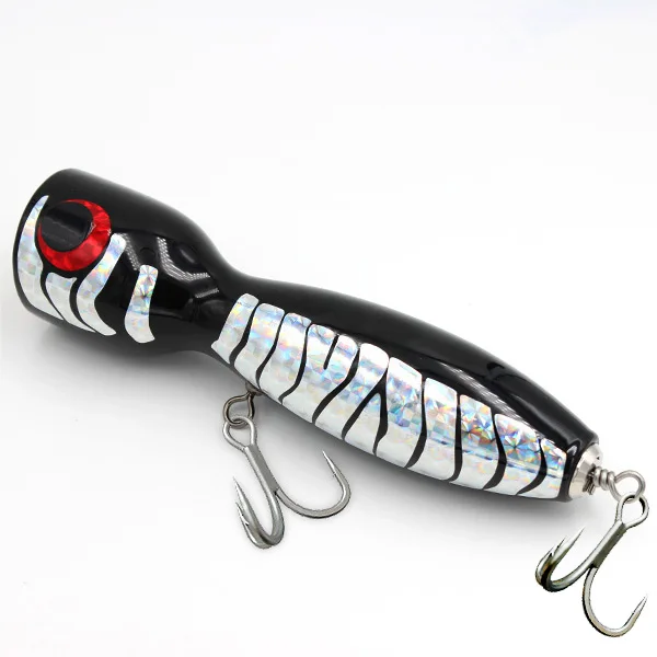 Funadaiko Popper Lures Deep sea Wooden lure Fishing jigging lure metal slow jig floating stickbait175mm 120g poper - Цвет: black silver