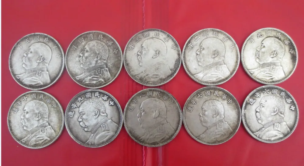 

Metal Crafts 10pc Collection of Chinese old silver coin Republic of manufacture1-10 years old