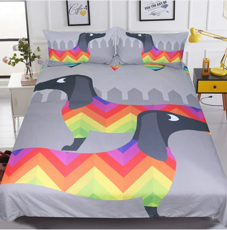 

Cute Rainbow Puppy Bedding 3D Dachshund bedding sets