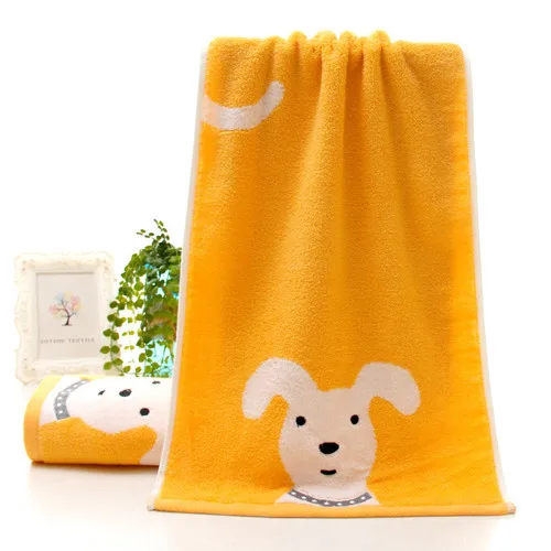3 цвета полотенце для лица натуральная высокая 35*75 см милый мультфильм собака шаблон хлопок, подходит для детей мягкая вода полотенце для ванной пляжа - Цвет: Цвет: желтый