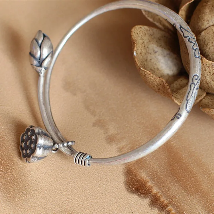 lucky pulseira jóias finas s990 prata chinses estilo budista lótus chian