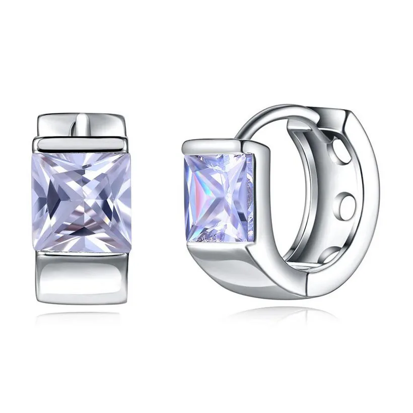 Fashion Simple Silver Color Square Zircon Geometric Small Hoop Earring