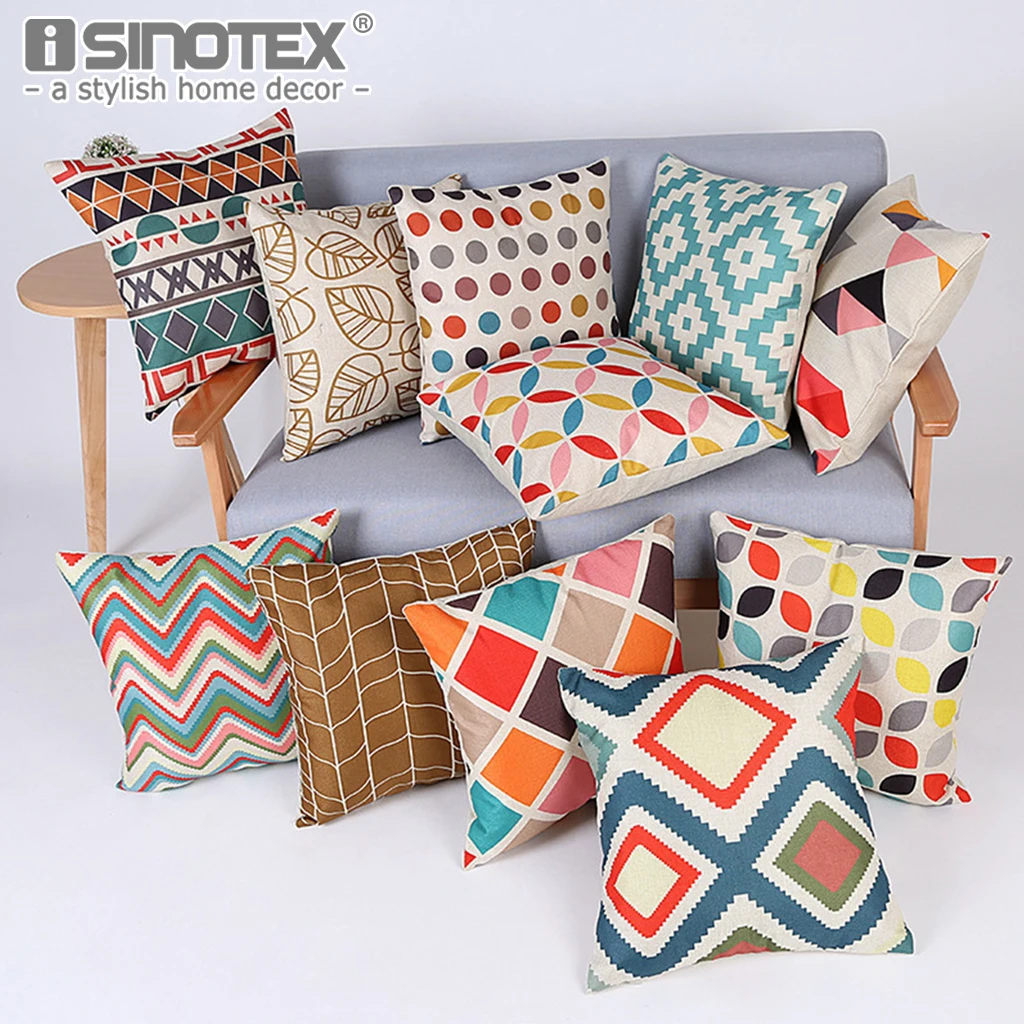 

Modern Simple Geometric Style Cushion Cover Throw Pillow Case 45*45cm Cotton Linen Creative Pillowslip for Home Sofa Bed Decor
