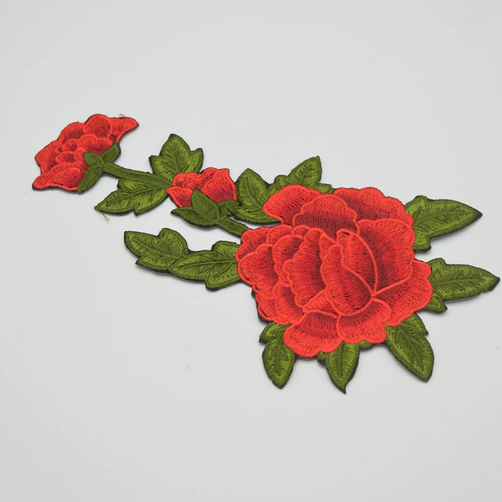 10pcs Embroidered Flower Applique Iron On Sew On Patch Clothing red