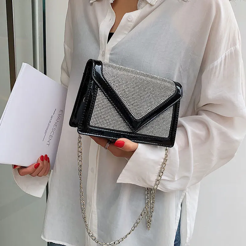 

High Quality Ladies Chain Square Bag Luxury Crossbody Bags for Women Shiny Sequins Flap Bag 2019 New Fashion Shoulder Bag