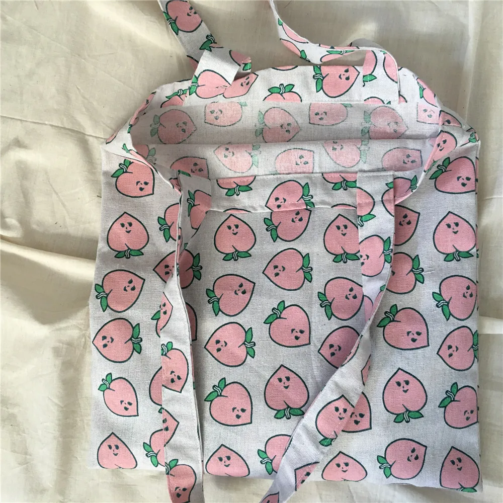 YILE хлопок лен эко хозяйственная сумка на плечо с принтом розовый улыбающийся персик L8625d