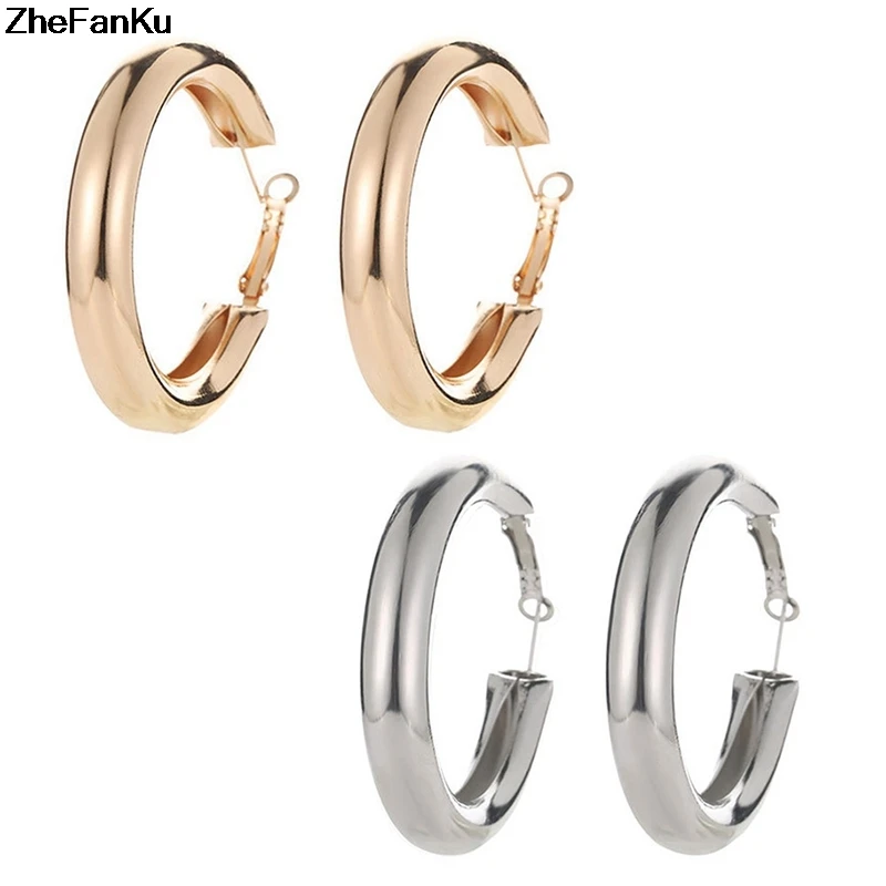 50 MM Big Gold Hoops Earrings Minimalist Thick Tube Round Circle Rings Earrings For Women Zinc Alloy Trendy Hiphop Rock Fashion Jewelry