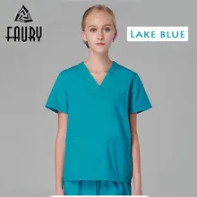 Унисекс v-образным вырезом Летняя униформа для медсестер костюм медика комплект одежды короткий рукав хирургический костюм пальто, стилизованные под рабочую одежду Карманы костюмы