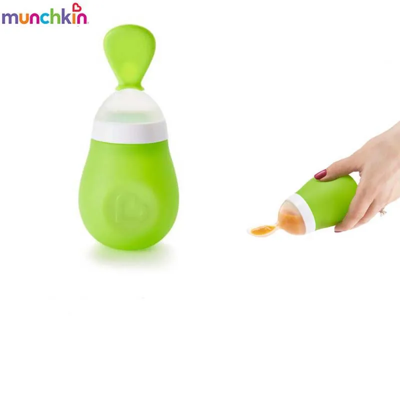 

Munchkin Blue Squeezing Spoon Easy Baby Eating Food Unscrew Spoon Facilitate Loading Cleaning Cover Lid Keep Clean Avoid Mess