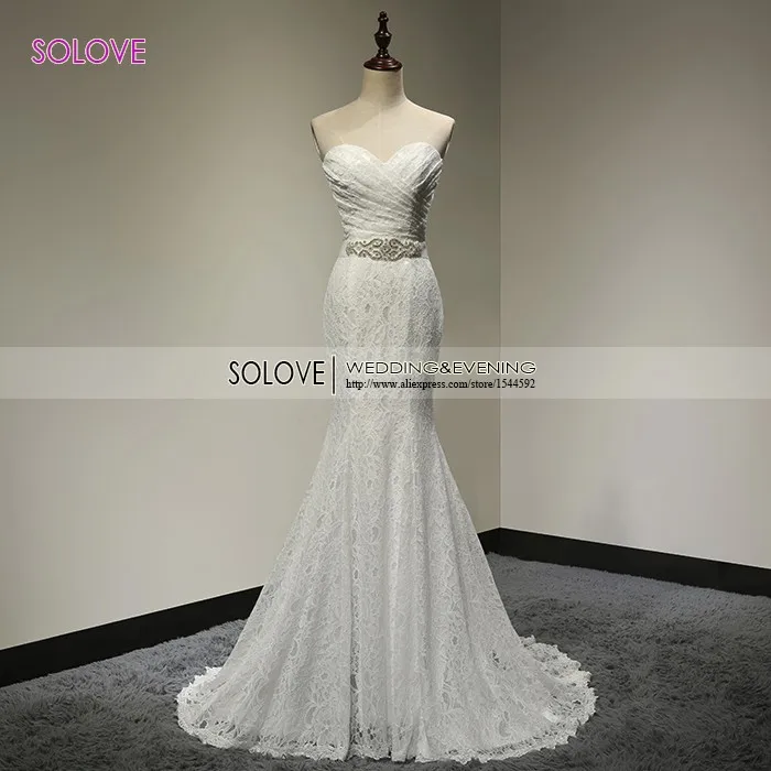 Solovedress Элегантный бисером Милая Шампанское Русалка Кружева Вечернее платье 2017 формальное платье с поясом vestido de festa SLD-W01