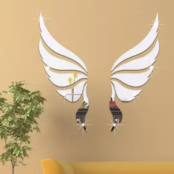 Adesivo de parede acrílico espelhado par de asas de anjo