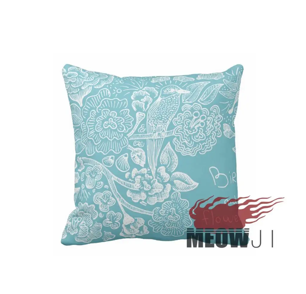 Blue and white birds northern European fashion 18x18 inch Throw Pillow