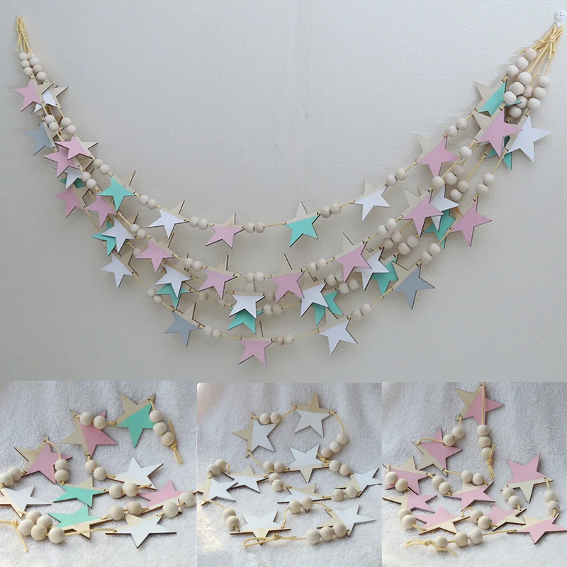 

INS Nordic Wall Hanging Decoration Wooden Star Beads Pendant Decoration Children Room Party Wedding Wall Hanging Decor Supply 29
