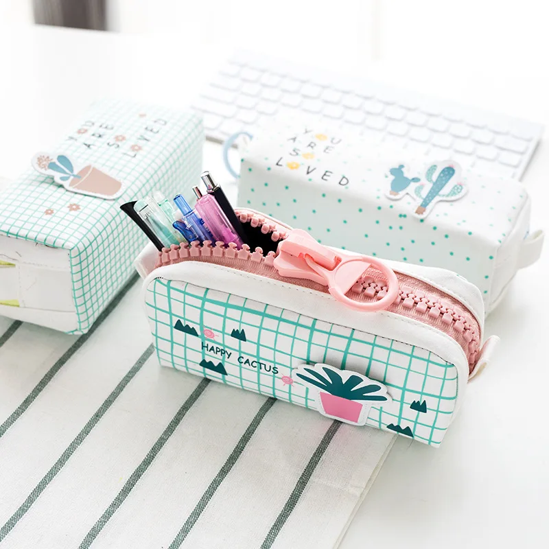 

Large Zipper Multifunction Green Cactus Plant Pencil Case Canvas Pencil Bag Student Stationery Pen Case School Supplies