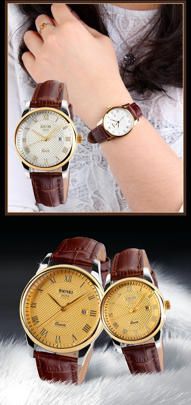 Новинка, брендовые кварцевые часы для влюбленных, женские и мужские нарядные часы, кожаные Наручные часы, модные повседневные часы, золотые, 1 шт