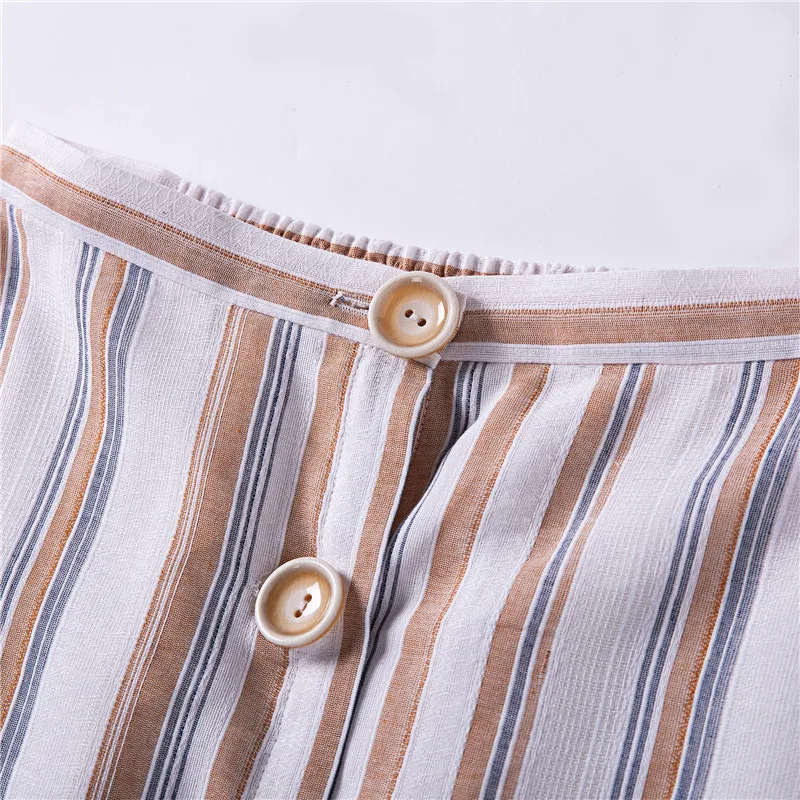 Women Casual Striped Long Skirt Female Elastic High Waist A-Line 100% Cotton Summer Skirts Women's Elegant Wrap Skirt Talever Skirts