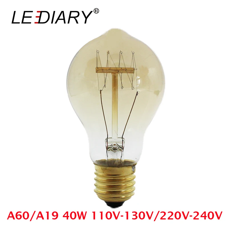 LEDIARY E27 Лампа накаливания A60 A19 ST64 T45 G95 винтажная лампа Эдисона Янтарная 2700K 40W 110 V/220 V лампа накаливания