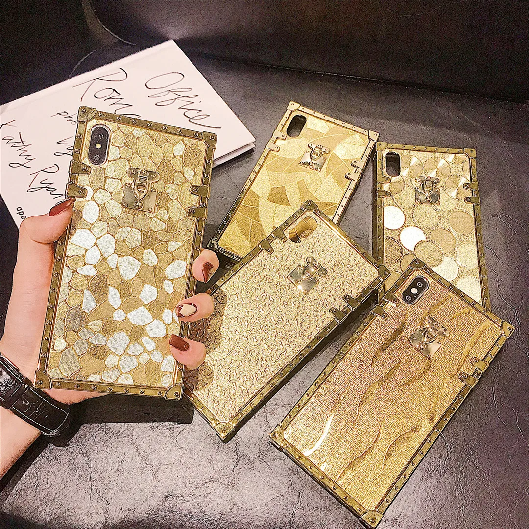 

Luxury 3D Square Golden flash Sequins Case For iPhone X XS MAX XR 8 7 6 Plus trend Cover for Samsung S8 S9 Note8 Note9 Cases