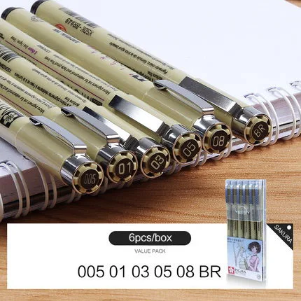 Японская Сакура тонкая ручка маркер 0,5 0,3 0,8 различные размеры Резьба Рисование ручка цветная ручка Лот живопись школьные принадлежности - Цвет: 6pcs box