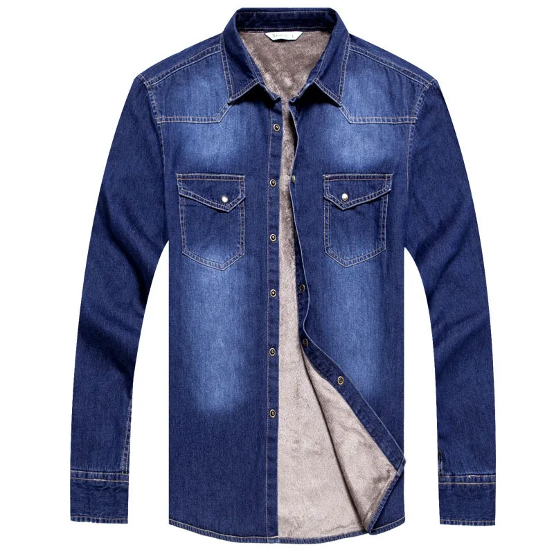 Модная брендовая зимняя джинсовая рубашка наивысшего качества, мужские теплые бархатные джинсовые рубашки с флисовой подкладкой, 4XL, мужская рубашка на подкладке