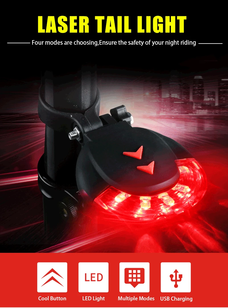 Cheap Biking Bike Light Laser Taillight IPX4 Waterproof 5 LED USB Rechargable 7 Modes Night Warning MTB Bike Lamp Backlight Taillight 0