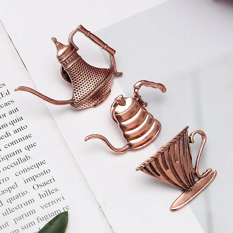 New Arrival 3 Patterns Cartoon Cute Handmade Coffee Pot Cup Pot Pins Button Bange Vintage Teapot