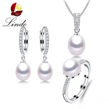 Lindo 3 шт натуральный пресноводный жемчуг свадебные ювелирные изделия женские модные серебряные 925 Ювелирные наборы роскошные циркониевые ожерелья и серьги