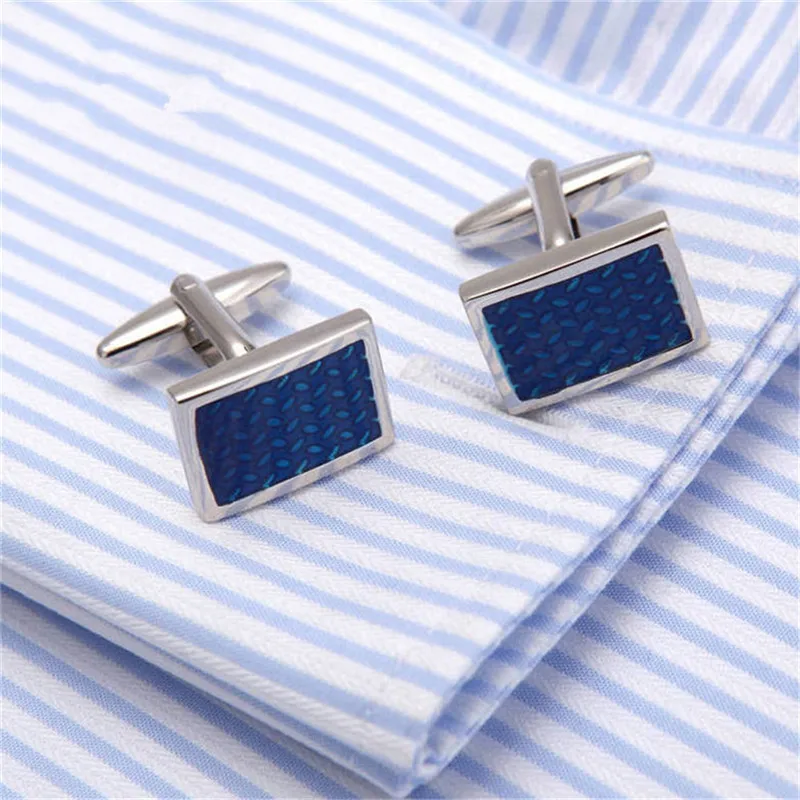 Julie Wang 1 Pair High-end Watch Cufflinks Real Clock Blue Square links Cufflings French Cuff links Nail Sleeve Button for Men