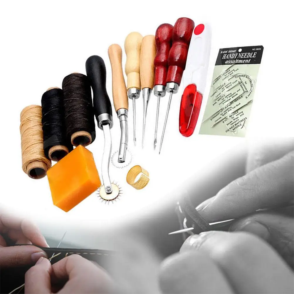 13Pcs/Set Portable Leather Craft Hand Stitching Sewing Tool Thread Awl