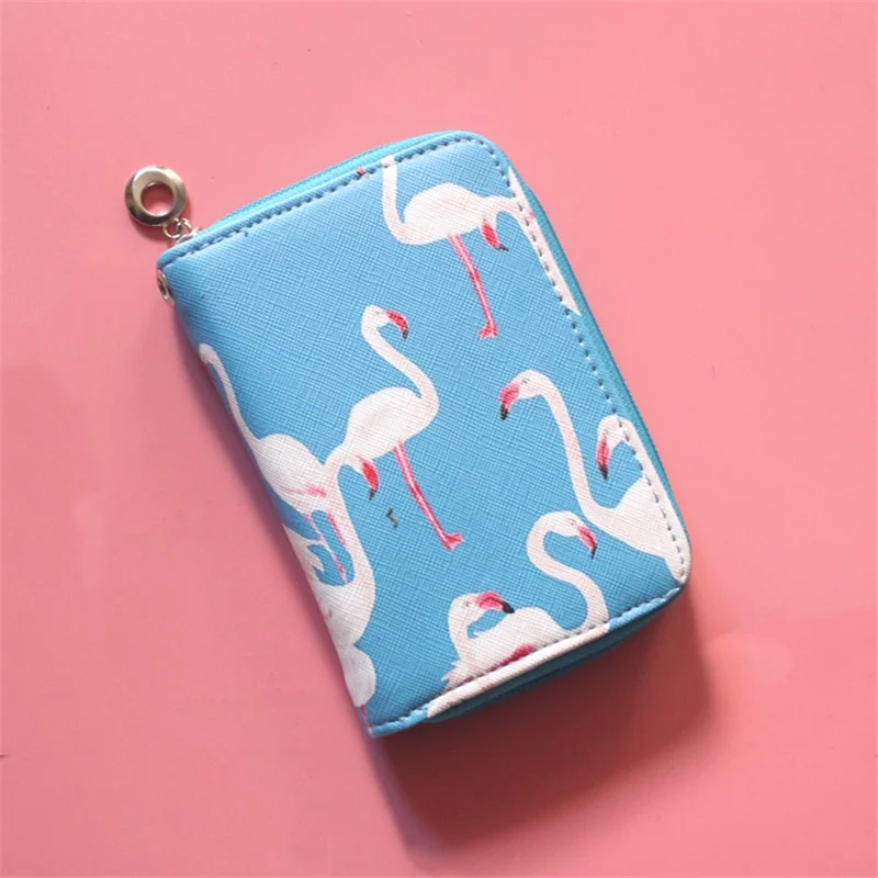 

2018 New Fashion Women Wallets Flamingo Leather Zipper Wallet Women's Short Design Purse Zipper Credit Card Holder More Color