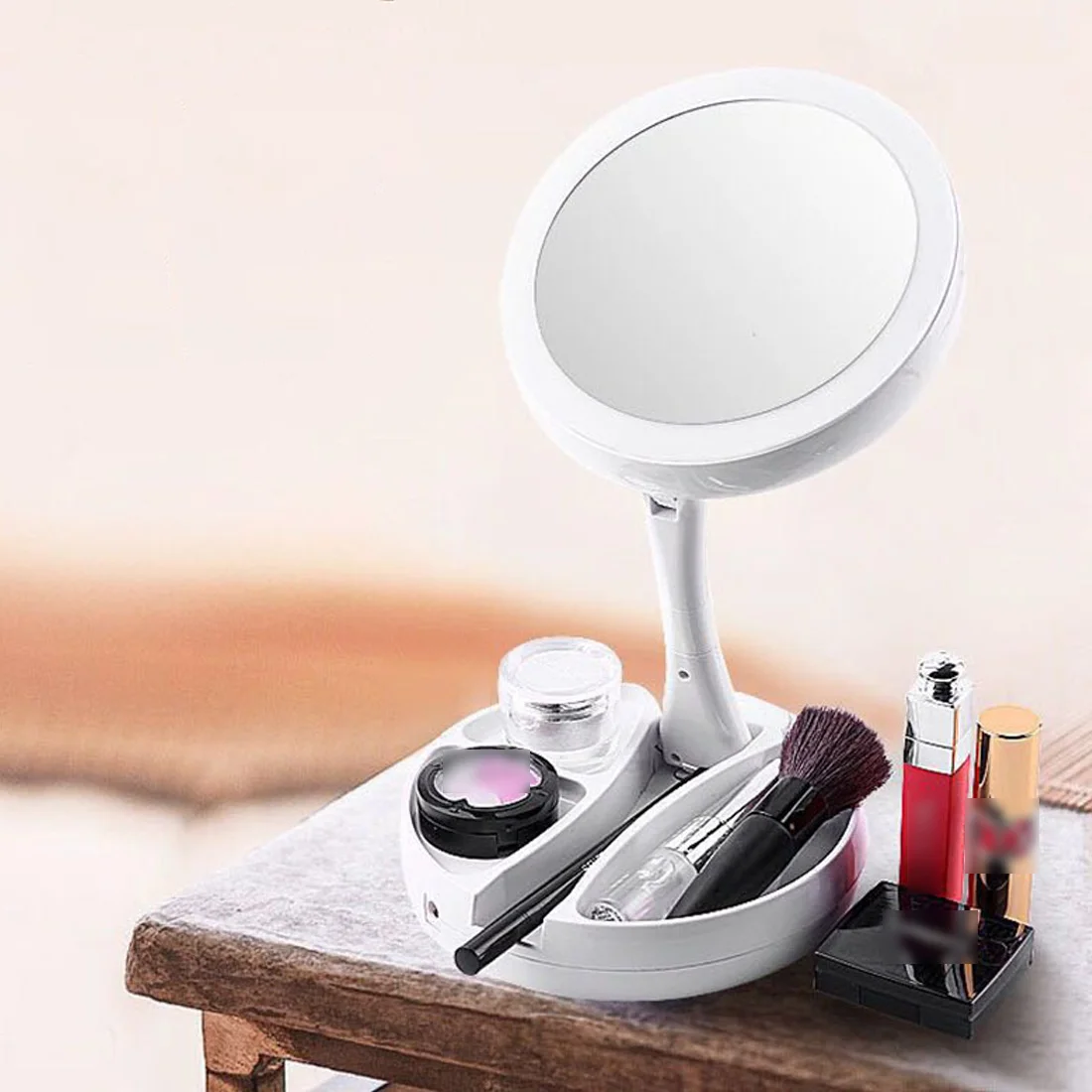 Kaufen 16 Leds mit Licht touchscreen Make Up Spiegel Weiß 10X Vergrößerungs Faltbare Tragbare LED Beleuchtete Make Up eitelkeit kompakte Spiegel
