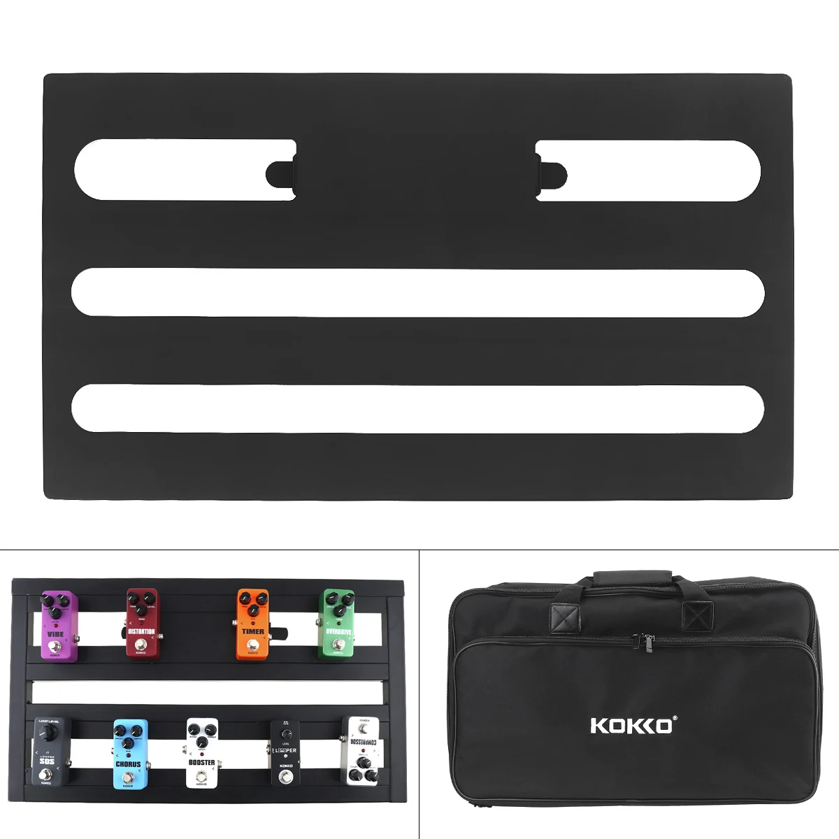 

KOKKO 56 x 31cm Black Guitar Pedal Board Setup Style DIY Guitar Effect Pedalboard Support Placed 10-14 Effects with Bag