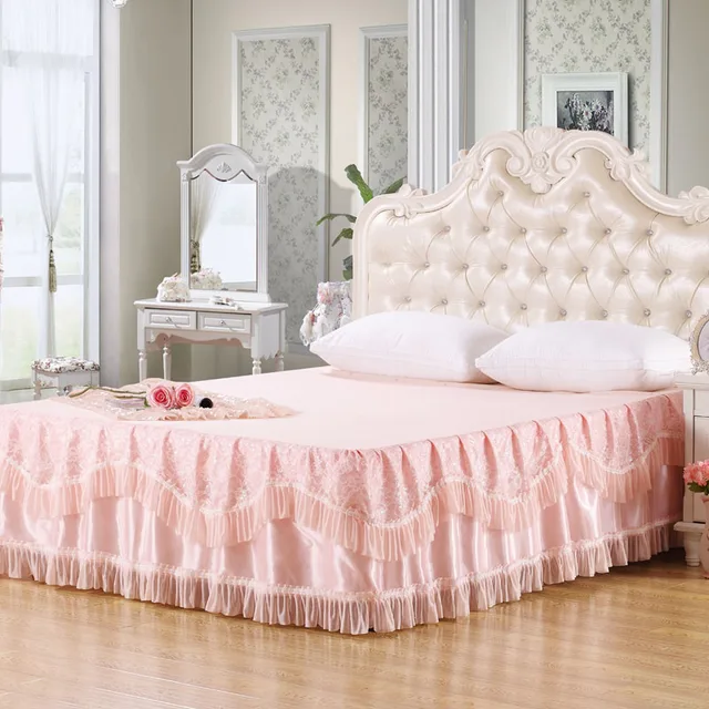 romantic lace pink bed skirt queen size 180x200cm skirted bedspread one