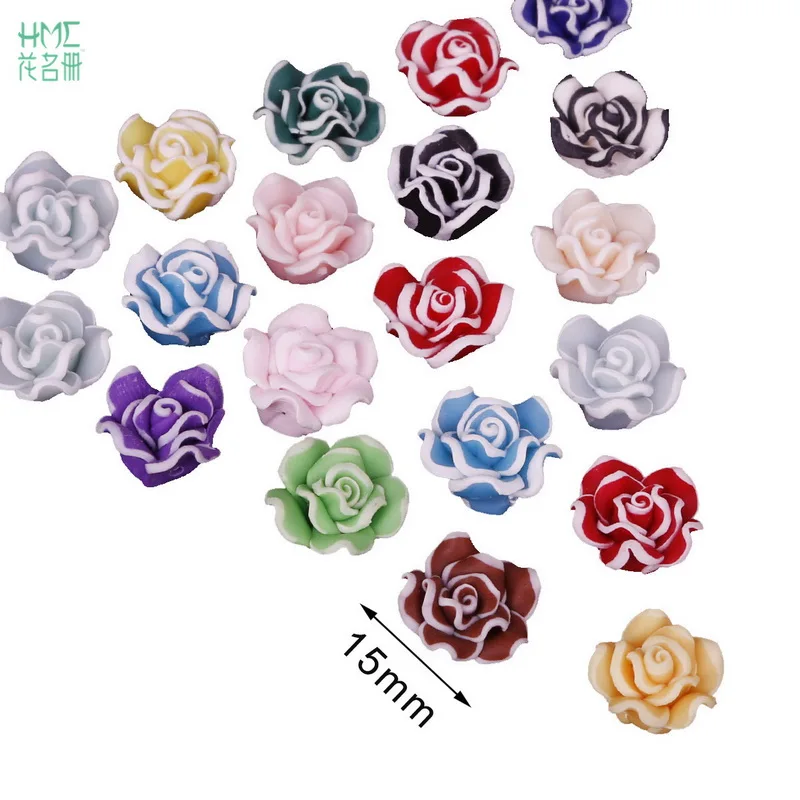2-10 шт Смешанная Мягкая Полимерная глина Fimo бисер роза цветок для изготовления ювелирных изделий ожерелье браслет украшение для волос сделай сам - Цвет: 15x8mm 10pcs