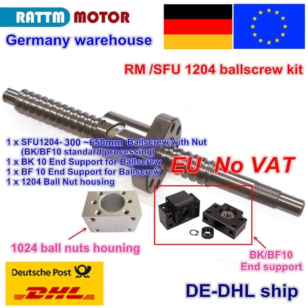 【DE VAT】 SFU/RM 1204 шарико-L300/350/400/500/600/650 мм+ 1204 Ballnut+ BK/BF10 концевые поддержки+ шариковая гайка Корпус для станка с ЧПУ