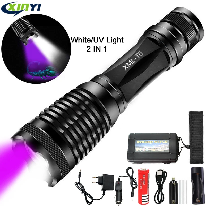 80000Lm LED UV Flashlight UV Light Torch 5Mode Zoomable 365nm Blacklight 18650