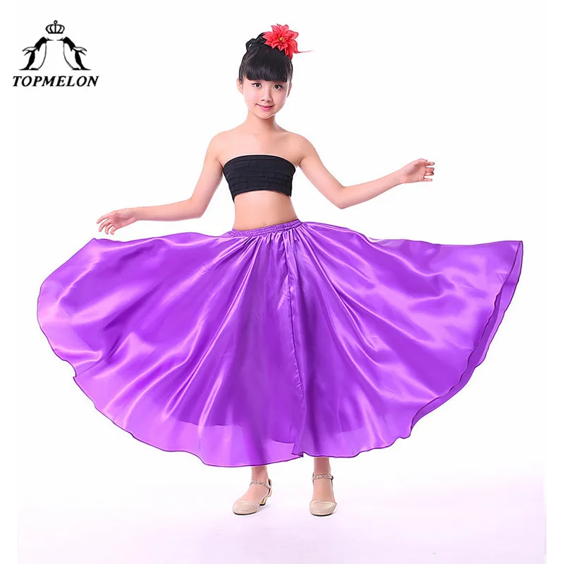 

TOPMELON Stage Outfits Chines Folk Dance Wear Solid Skirt for Girls Red Purple Black Blue Yellow Smooth Dancing Skirt