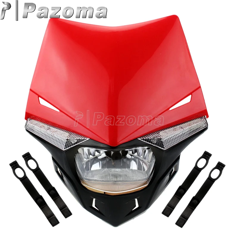 

Red Motocross Off Road LED Legal Headlamp Streetfighter Enduro Headlights for Honda XR CRF CRM FMX 250 450 200 650