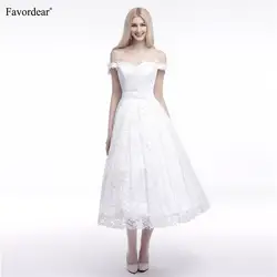 Favordear 2019 Новый Vestido De Noiva простой Лодка шеи Чай-Длина свадебное платье; Robe De Mariage с плеча кружева свадебные платья