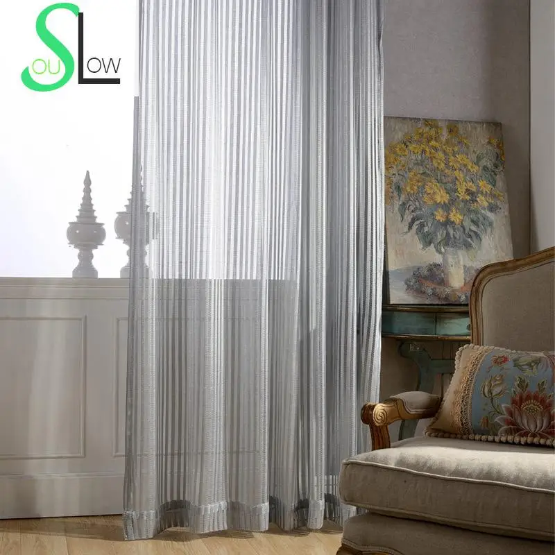 ladder Gray Fresh Simple Elegant Living Room Bedroom Curtain Solid Sheer Curtains Chinese Window Fabric Tulle Home Lighting