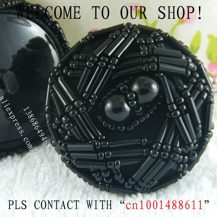 

Plastic Hand made Pretty Pearl Button, Diamante Button, Shank Button Black 40MM Decorative coat dress 2 Pcs/lot Free shipping