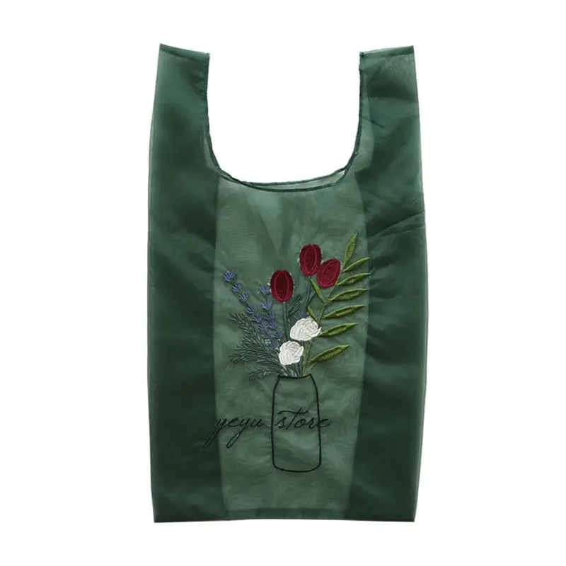 

Embroidery Handy Shopping Bags Reusable Tote Pouch Recycle Storage Handbags