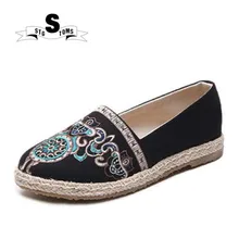 Парусиновая обувь; женские эспадрильи без застежки; удобная женская обувь для прогулок с вышивкой; соломенная обувь в рыбацком стиле; женская повседневная обувь на плоской подошве