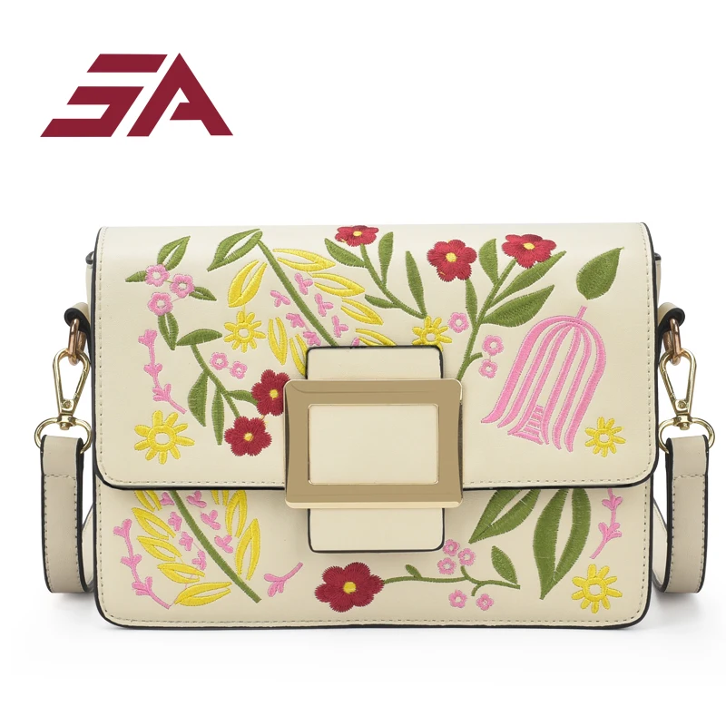 

SA women shoulder crossbody bag female flower embroidery flap bag for women messenger bags envelope Satchel Purse large PU
